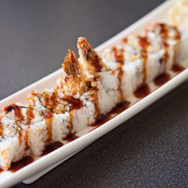 Shrimp Tempura Maki with Masago Roll.
