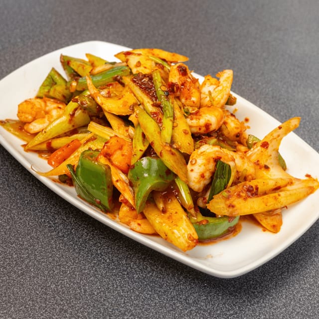 Szechuan Spicy Mala Shrimp.